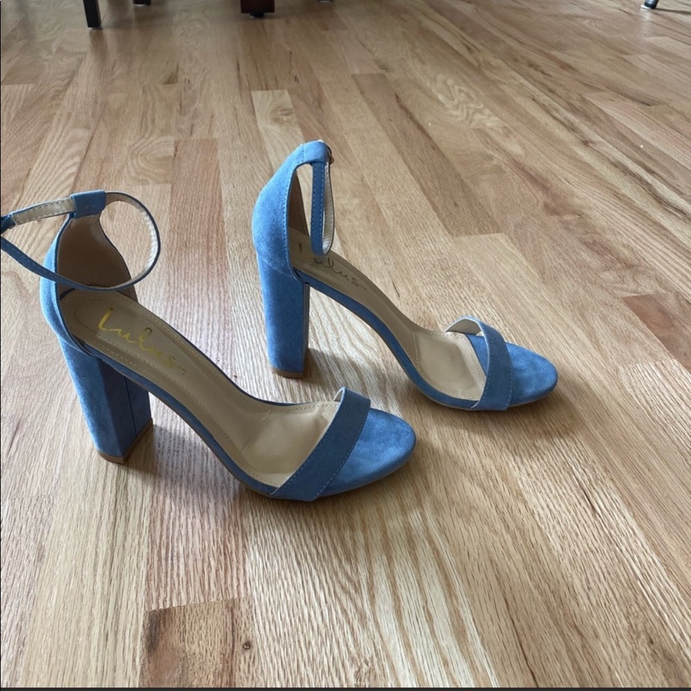 Suede blue block heels